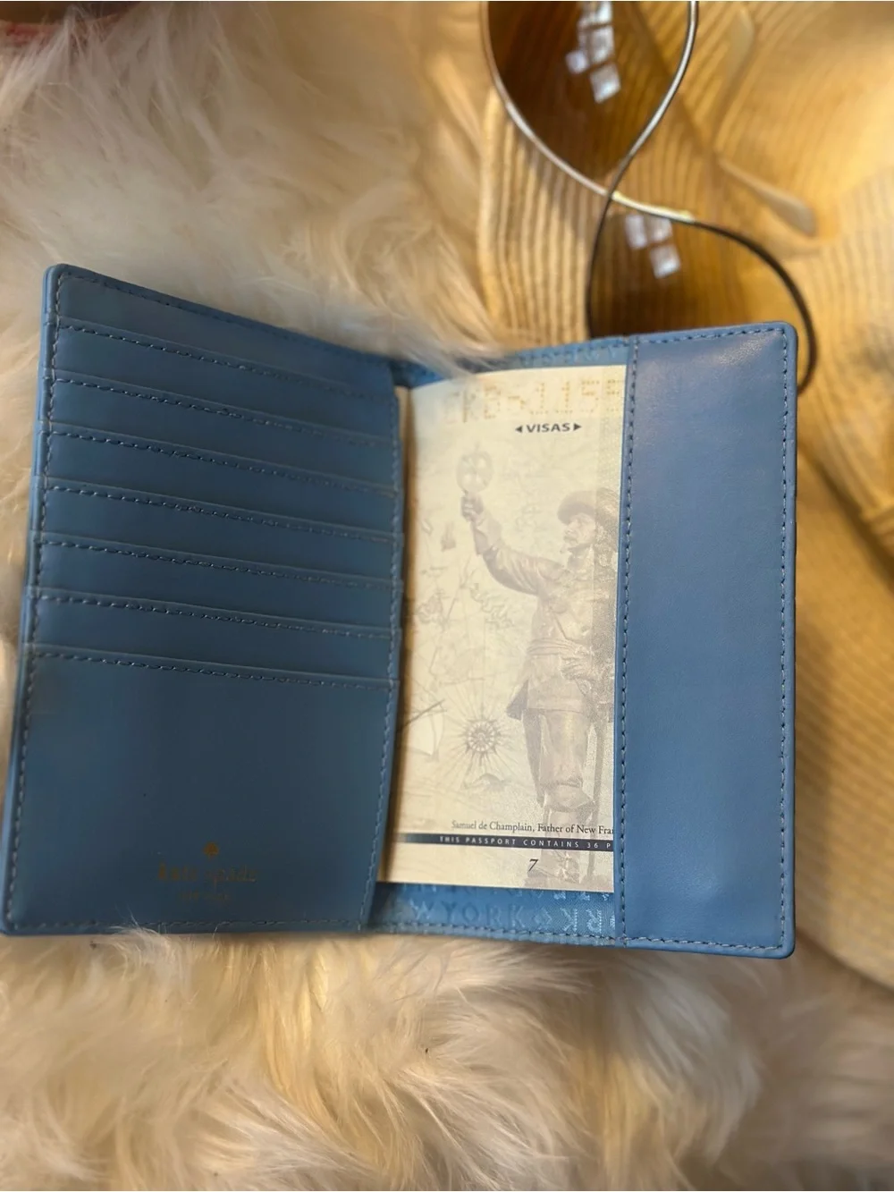 Kate Spade “Get Carried Away” Hot Air Balloon Passport Holder ✈️ Blue Leather - Picture 7 of 7